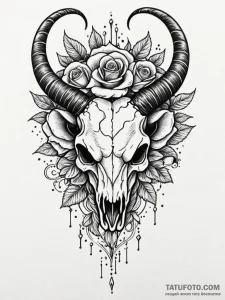 Ram's skull with ornate, swirling horns, arti... - эскиз тату (№1751793597_0, 06.07.2025 09:19) — Tatufoto.com
