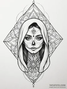 Black veil hiding skeletal face, tattoo sketc... - эскиз тату (№1751793934_0, 06.07.2025 09:25) — Tatufoto.com