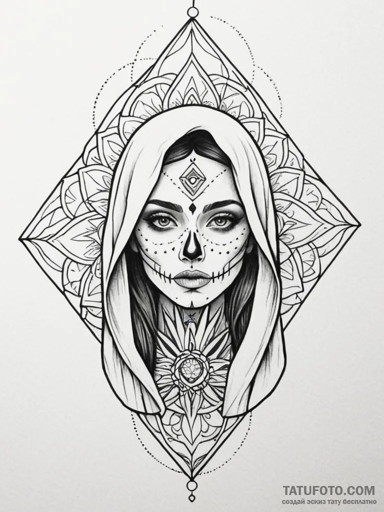 Black veil hiding skeletal face, tattoo sketc... - эскиз тату (№1751793934_0, 06.07.2025 09:25) — Tatufoto.com