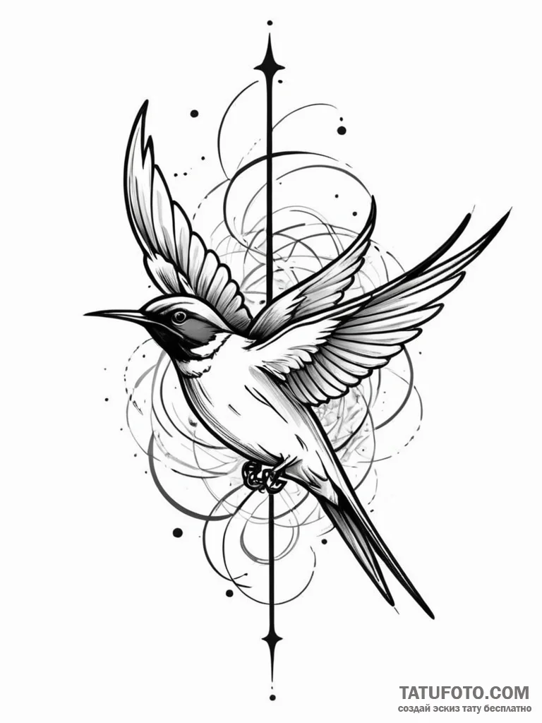 Swallow, concept art for tattoo, bold outline… — эскиз тату (№1751794019_0, 06.07.2025 09:26) — Tatufoto.com