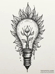 Lightbulb with a plant growing inside, tattoo... - эскиз тату (№1751794103_0, 06.07.2025 09:28) — Tatufoto.com