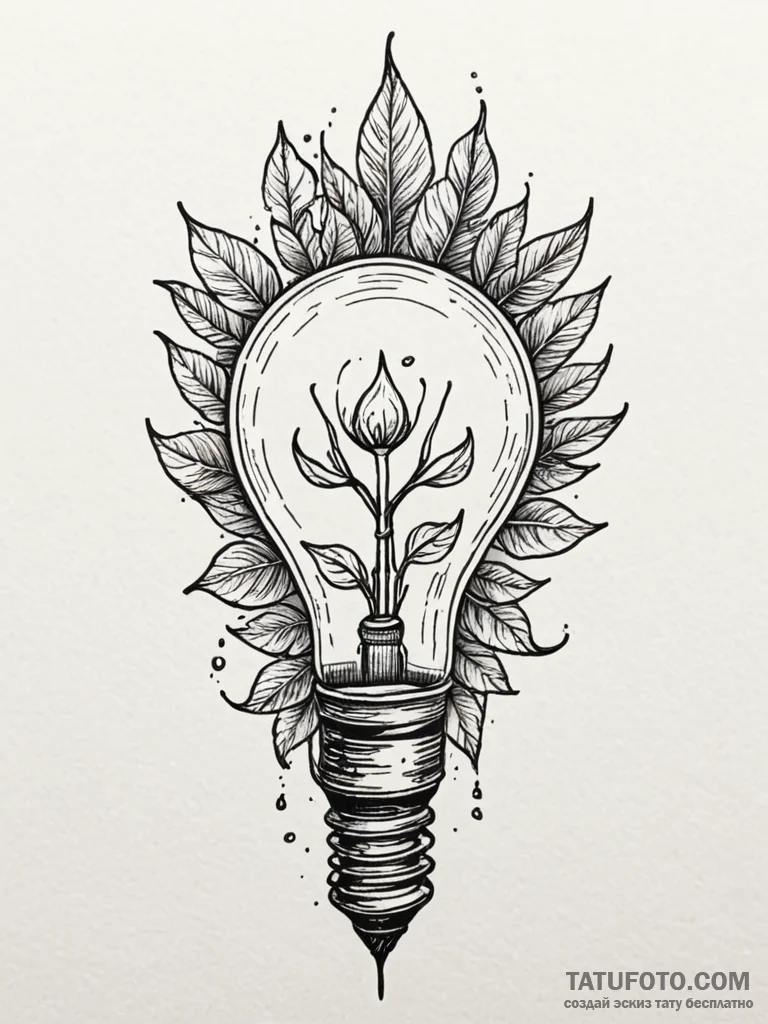 Lightbulb with a plant growing inside, tattoo… — эскиз тату (№1751794103_0, 06.07.2025 09:28) — Tatufoto.com