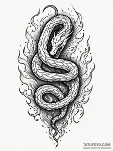 Locked serpent devouring flame, tattoo line a... - эскиз тату (№1751794357_0, 06.07.2025 09:32) — Tatufoto.com