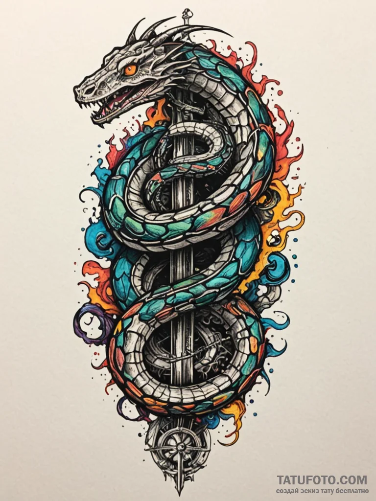 Apocalyptic serpent with mechanical body, art... - эскиз тату (№1751794526_0, 06.07.2025 09:35) — Tatufoto.com