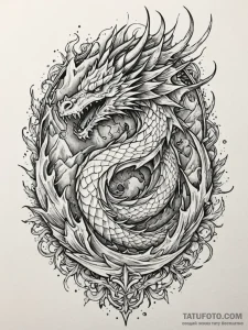Ice dragon frozen in a glacier, tattoo line a... - эскиз тату (№1751794611_0, 06.07.2025 09:36) — Tatufoto.com