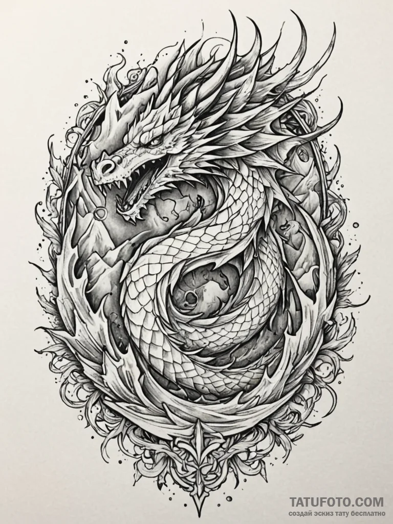 Ice dragon frozen in a glacier, tattoo line a... - эскиз тату (№1751794611_0, 06.07.2025 09:36) — Tatufoto.com