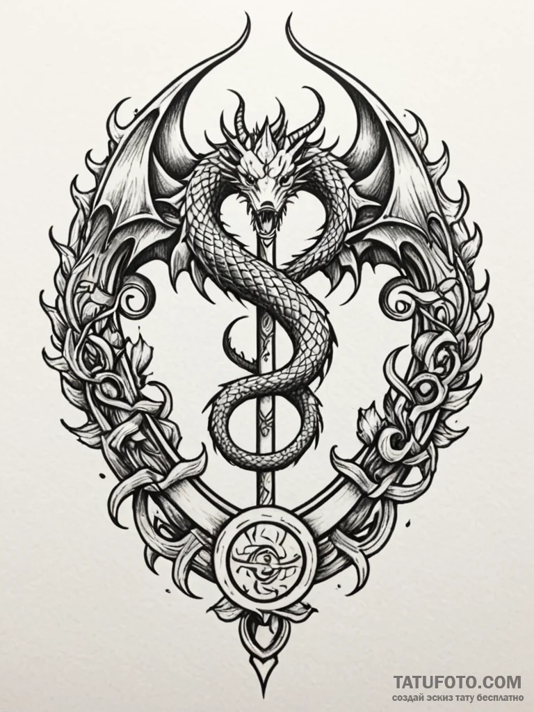 Dragon tongue forming sigils, tattoo flash sh... - эскиз тату (№1751794864_0, 06.07.2025 09:41) — Tatufoto.com