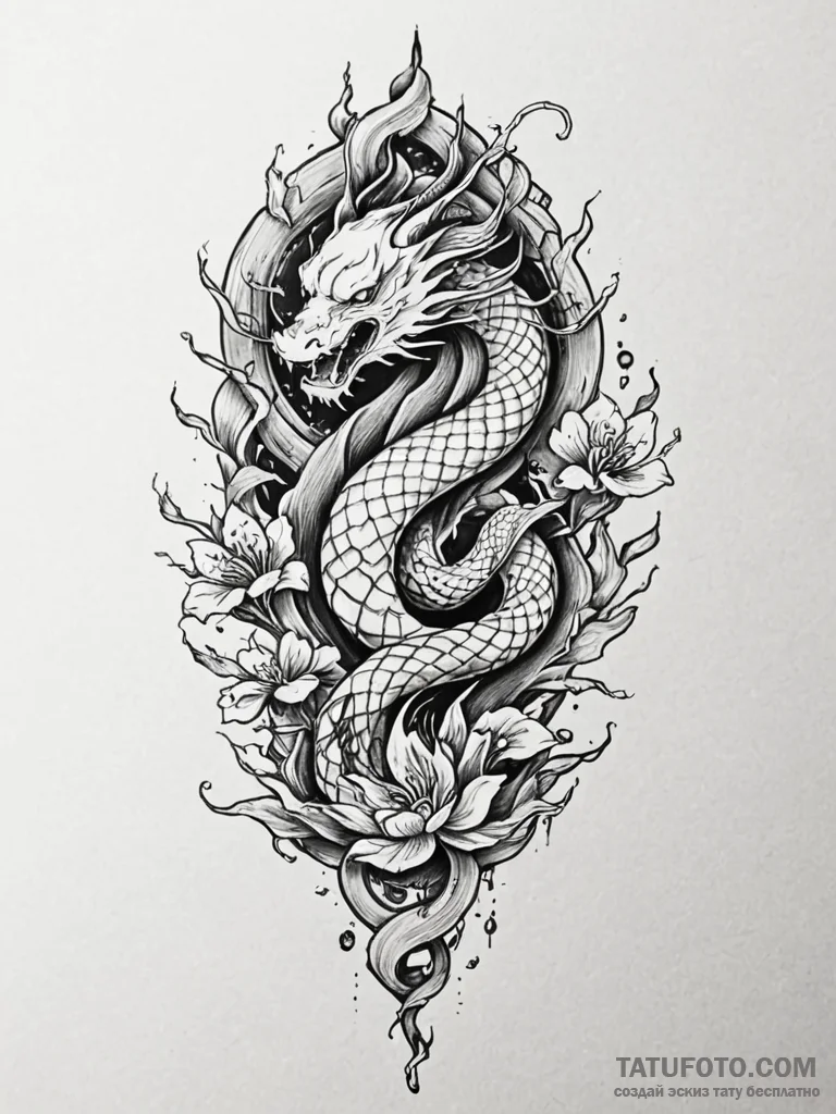 Ethereal serpent through shattered hourglass,... - эскиз тату (№1751795199_0, 06.07.2025 09:46) — Tatufoto.com