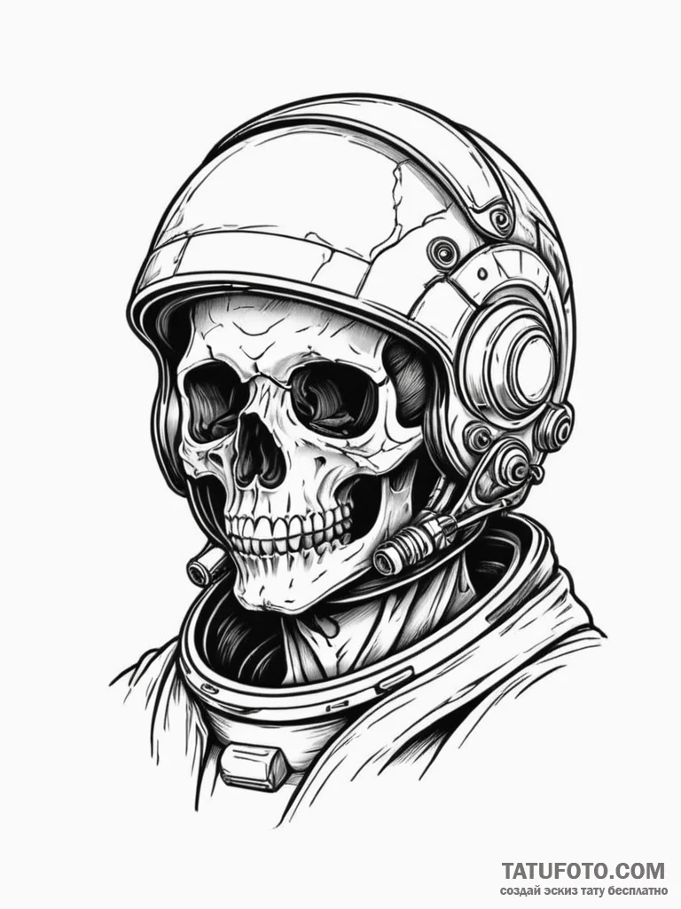 Astronaut skull in cracked helmet, tattoo ske... - эскиз тату (№1751795451_0, 06.07.2025 09:50) — Tatufoto.com