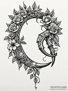 Karambit knife entwined with roots, tattoo dr... - эскиз тату (№1751795619_0, 06.07.2025 09:53) — Tatufoto.com