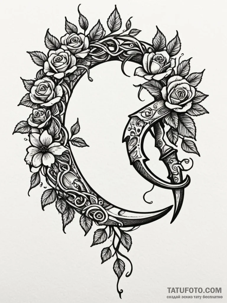 Karambit knife entwined with roots, tattoo dr... - эскиз тату (№1751795619_0, 06.07.2025 09:53) — Tatufoto.com