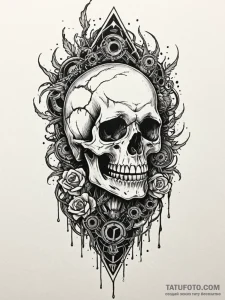 Industrial hydraulic press crushing a skull,... - эскиз тату (№1751795786_0, 06.07.2025 09:56) — Tatufoto.com