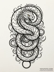 Coiled serpent devouring tail, tattoo flash s... - эскиз тату (№1751795871_0, 06.07.2025 09:57) — Tatufoto.com