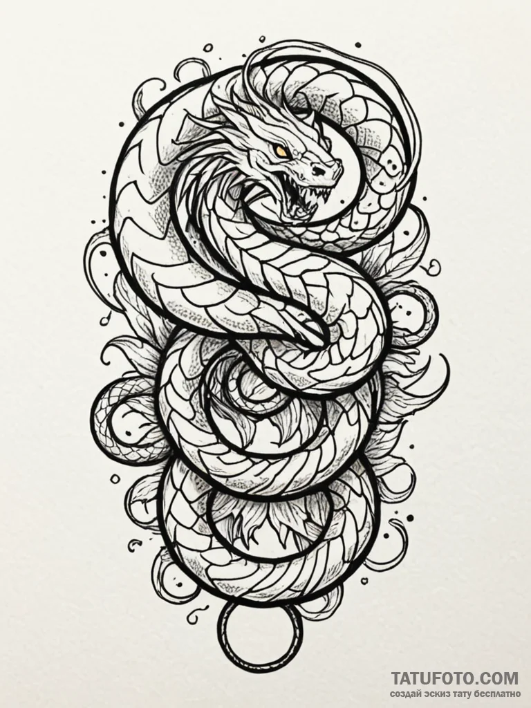 Coiled serpent devouring tail, tattoo flash s… — эскиз тату (№1751795871_0, 06.07.2025 09:57) — Tatufoto.com