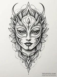 Mask, tattoo flash sheet design, clean lines,... - эскиз тату (№1751795956_0, 06.07.2025 09:59) — Tatufoto.com