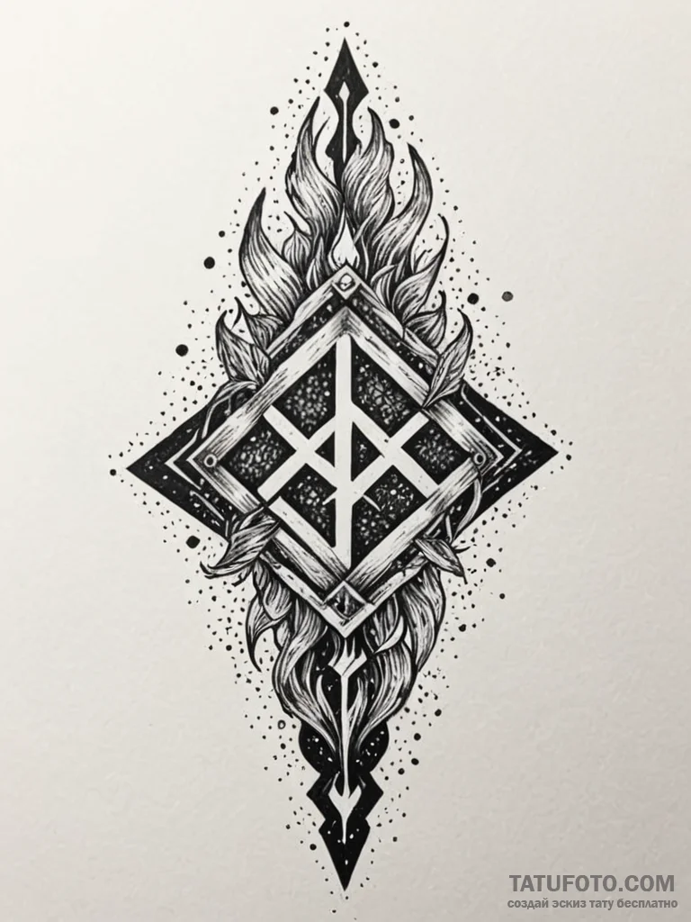 Rune pillar crowned with flame, tattoo flash... - эскиз тату (№1751796040_0, 06.07.2025 10:00) — Tatufoto.com