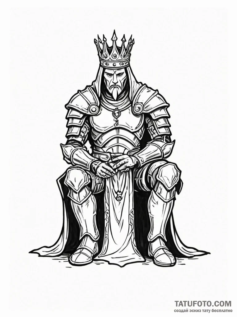 Empty armor kneeling before a ghostly king, t... - эскиз тату (№1751796461_0, 06.07.2025 10:07) — Tatufoto.com