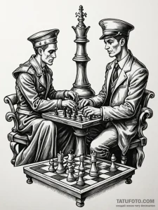 Chess king being checkmated by a ghostly hand... - эскиз тату (№1751796630_0, 06.07.2025 10:10) — Tatufoto.com