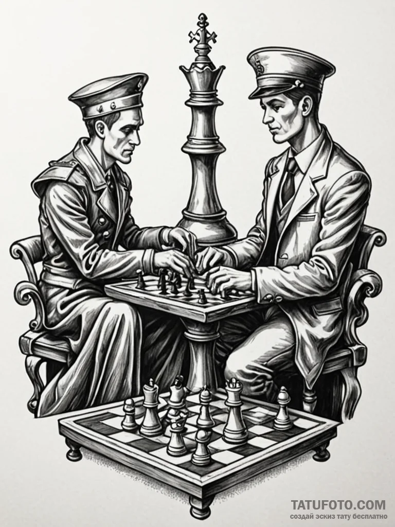 Chess king being checkmated by a ghostly hand... - эскиз тату (№1751796630_0, 06.07.2025 10:10) — Tatufoto.com