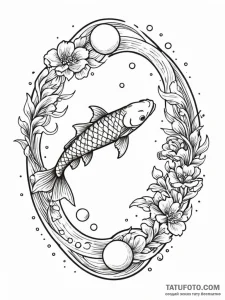 Koi fish circling celestial orb, tattoo sketc... - эскиз тату (№1751796803_0, 06.07.2025 10:13) — Tatufoto.com