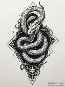 Arcane serpent devouring stars, tattoo line a... - эскиз тату (№1751797145_0, 06.07.2025 10:19) — Tatufoto.com