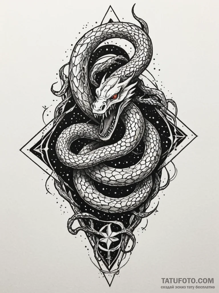 Arcane serpent devouring stars, tattoo line a... - эскиз тату (№1751797145_0, 06.07.2025 10:19) — Tatufoto.com