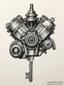 Ignition key turning in a high-performance en... - эскиз тату (№1751797484_0, 06.07.2025 10:24) — Tatufoto.com
