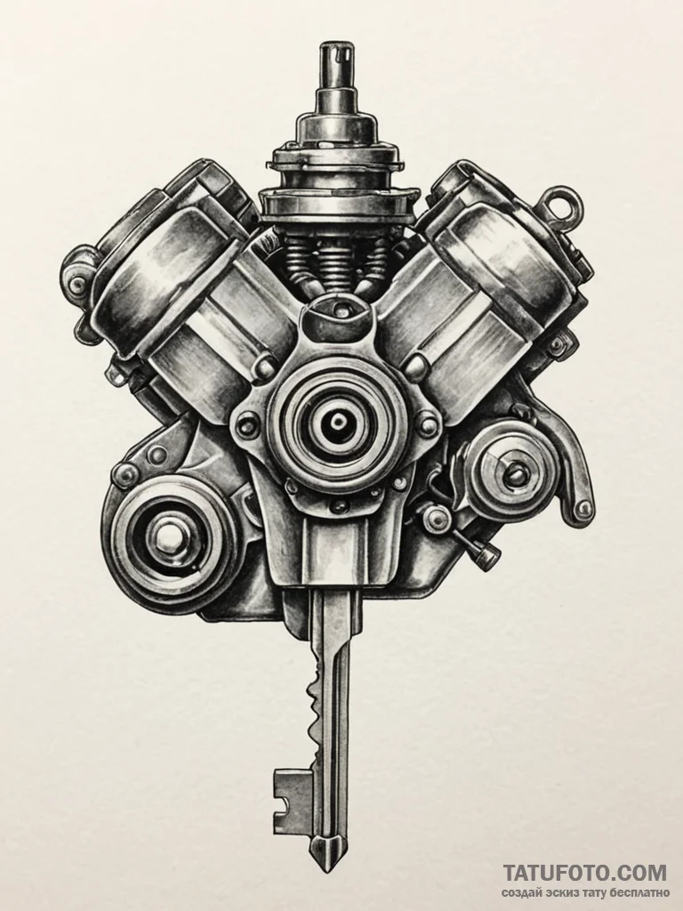Ignition key turning in a high-performance en... - эскиз тату (№1751797484_0, 06.07.2025 10:24) — Tatufoto.com
