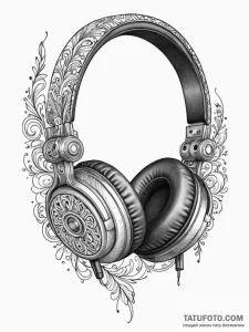 Headphones, concept art for tattoo, on a clea... - эскиз тату (№1751797570_0, 06.07.2025 10:26) — Tatufoto.com