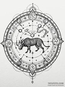 Zodiac wheel with constellations as skeletal... - эскиз тату (№1751797653_0, 06.07.2025 10:27) — Tatufoto.com