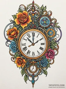 Clock, tattoo flash sheet design, neo traditi... - эскиз тату (№1751797824_0, 06.07.2025 10:30) — Tatufoto.com