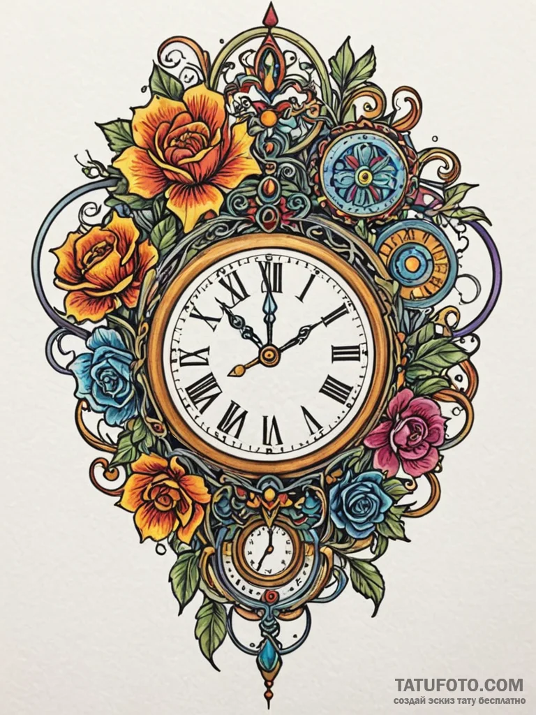 Clock, tattoo flash sheet design, neo traditi... - эскиз тату (№1751797824_0, 06.07.2025 10:30) — Tatufoto.com