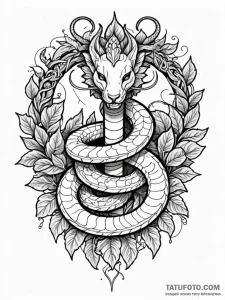 Oracle serpent crowned in ivy, tattoo line ar... - эскиз тату (№1751797908_0, 06.07.2025 10:31) — Tatufoto.com