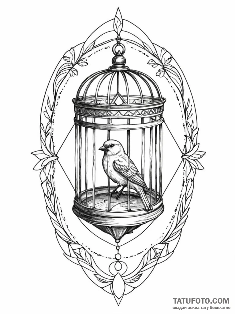 Birdcage opening to release geometric shapes,... - эскиз тату (№1751798076_0, 06.07.2025 10:34) — Tatufoto.com