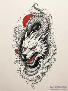 Abyssal wolf emerging from mist, ink illustra... - эскиз тату (№1751798762_0, 06.07.2025 10:46) — Tatufoto.com