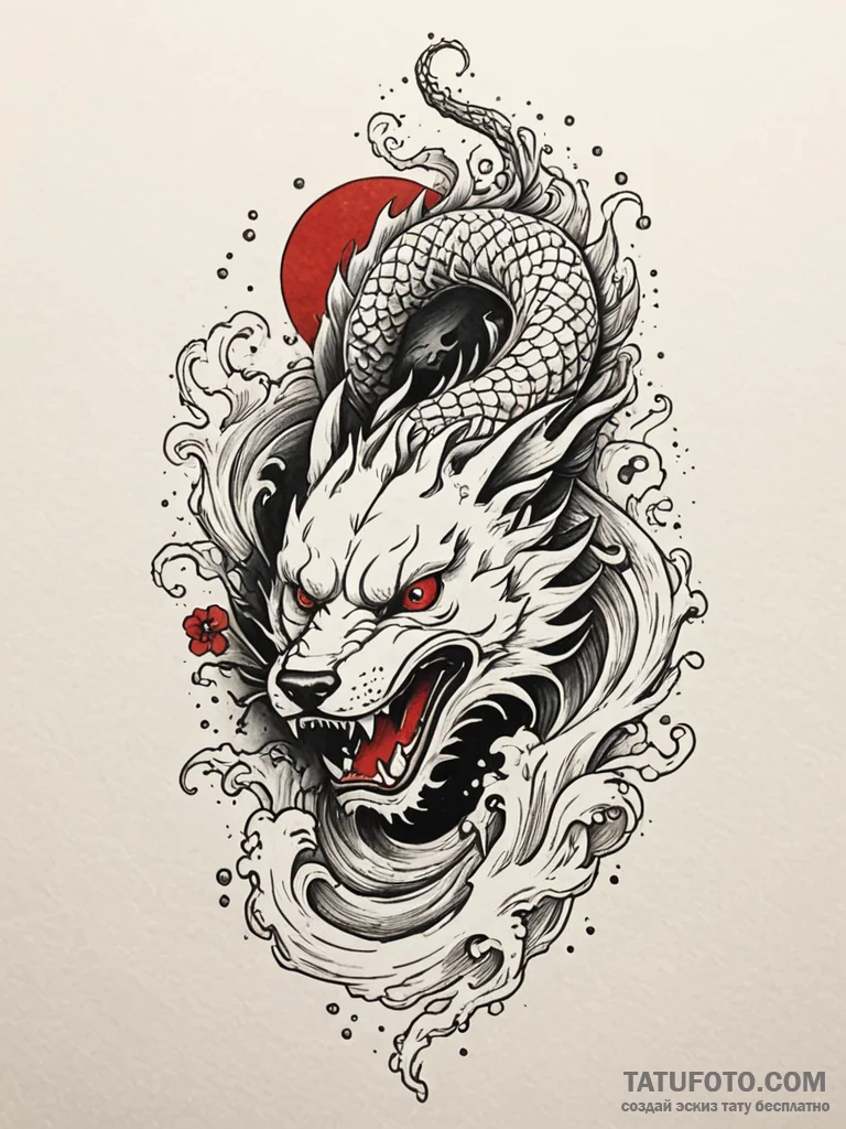 Abyssal wolf emerging from mist, ink illustra... - эскиз тату (№1751798762_0, 06.07.2025 10:46) — Tatufoto.com