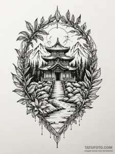 Forgotten temple being reclaimed by the jungl... - эскиз тату (№1751799192_0, 06.07.2025 10:53) — Tatufoto.com
