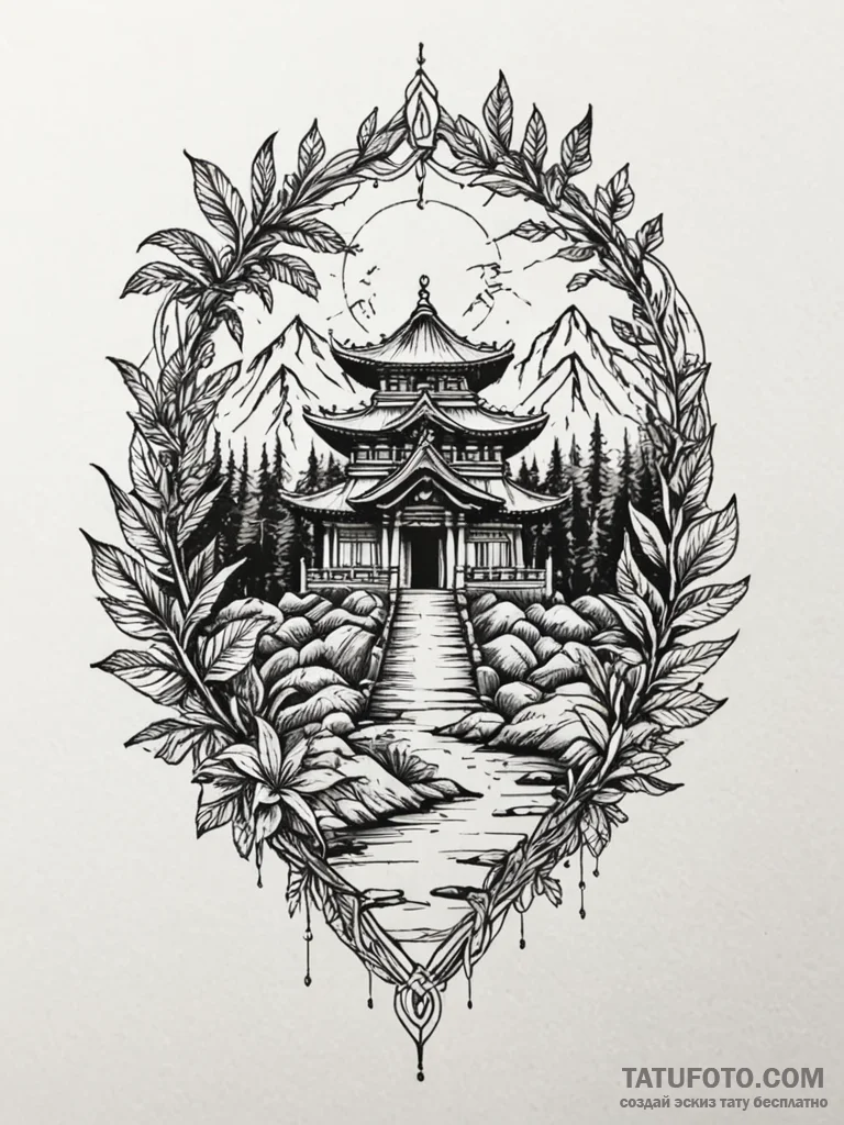 Forgotten temple being reclaimed by the jungl... - эскиз тату (№1751799192_0, 06.07.2025 10:53) — Tatufoto.com