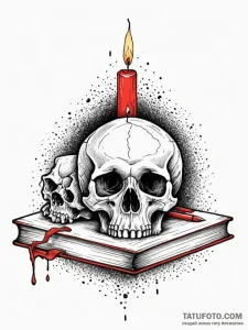 Vanitas still life (skull, candle, book), tat... - эскиз тату (№1751799279_0, 06.07.2025 10:54) — Tatufoto.com