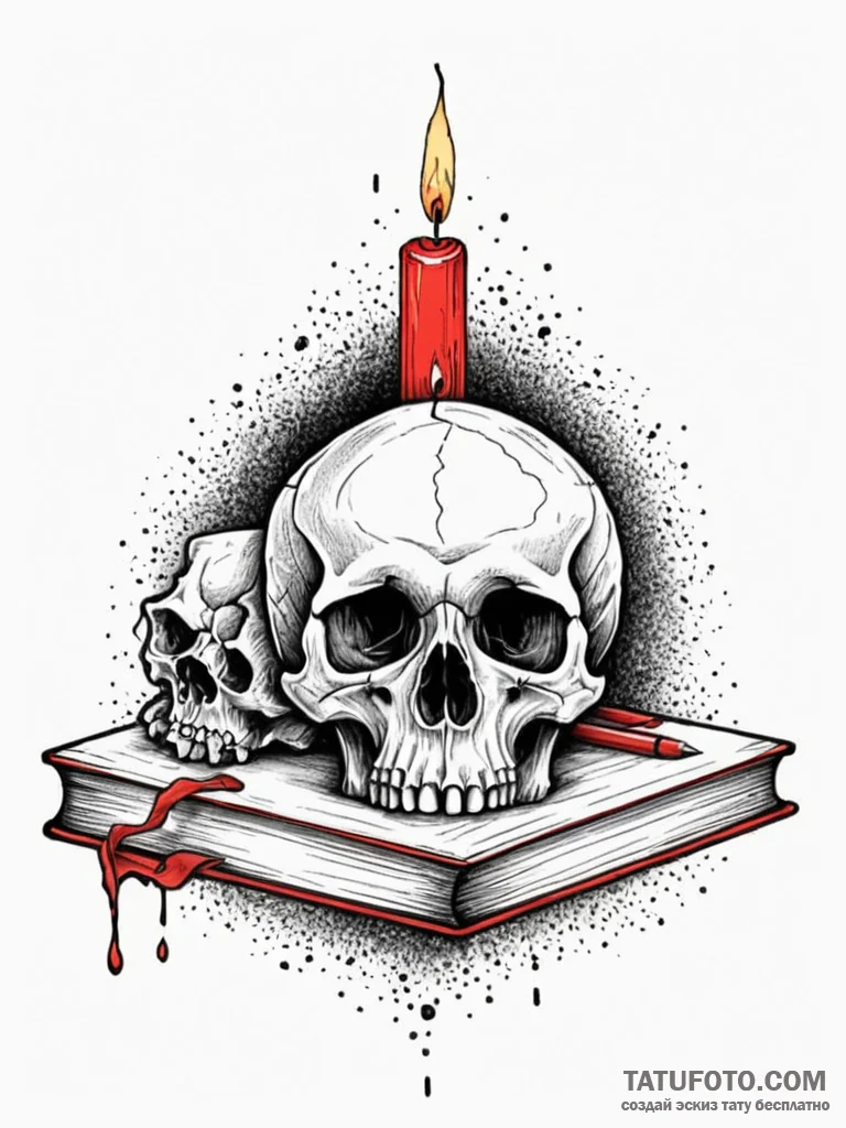 Vanitas still life (skull, candle, book), tat... - эскиз тату (№1751799279_0, 06.07.2025 10:54) — Tatufoto.com