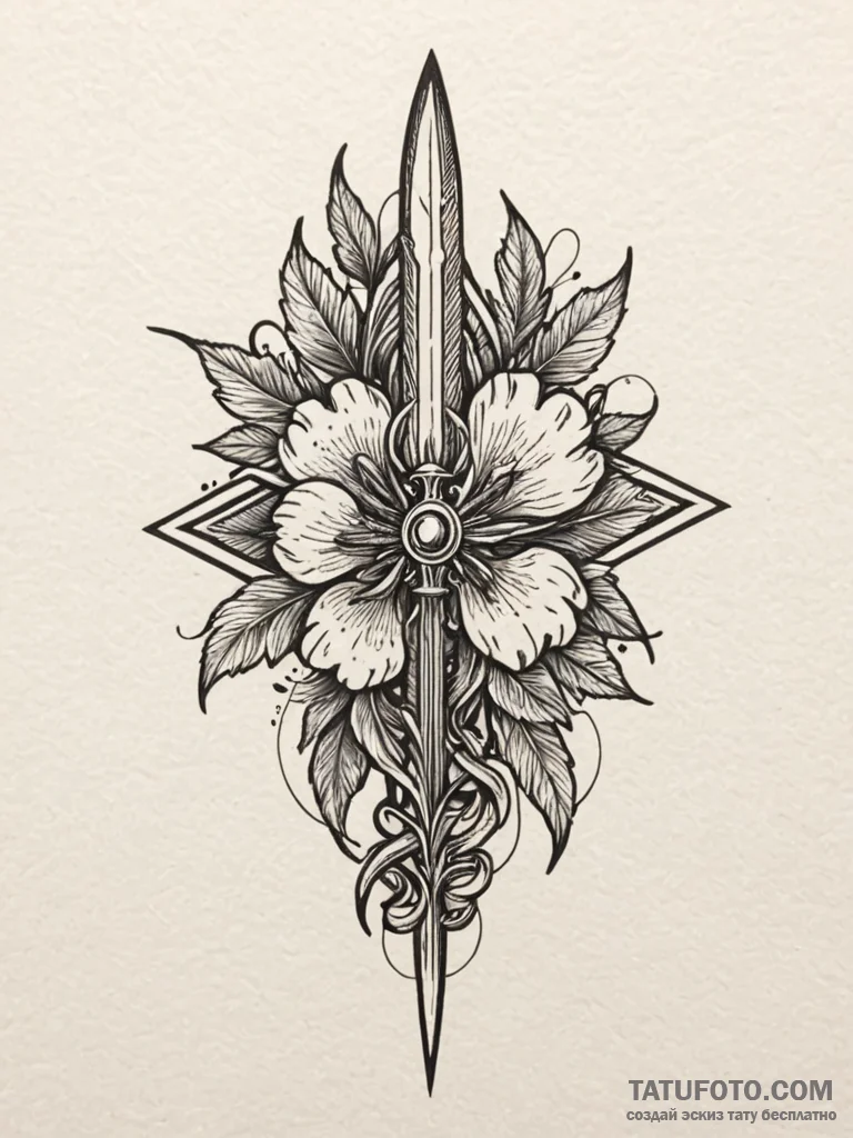 Nymph dagger beneath spectral bloom, tattoo s... - эскиз тату (№1751799365_0, 06.07.2025 10:56) — Tatufoto.com