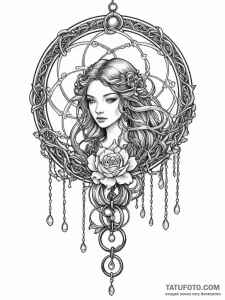 Lunar bloom entwined with chains, concept art... - эскиз тату (№1751799534_0, 06.07.2025 10:58) — Tatufoto.com