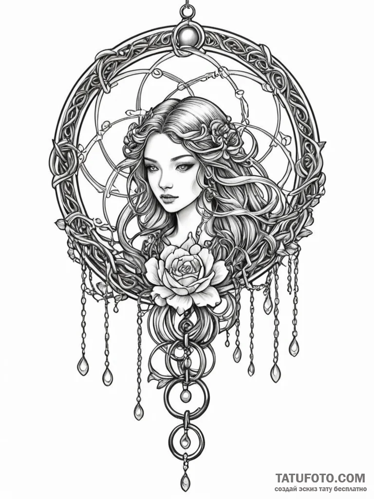 Lunar bloom entwined with chains, concept art… — эскиз тату (№1751799534_0, 06.07.2025 10:58) — Tatufoto.com