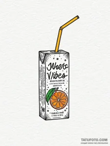 Juice box with a straw, label '100% vibes', i... - эскиз тату (№1751799705_0, 06.07.2025 11:01) — Tatufoto.com
