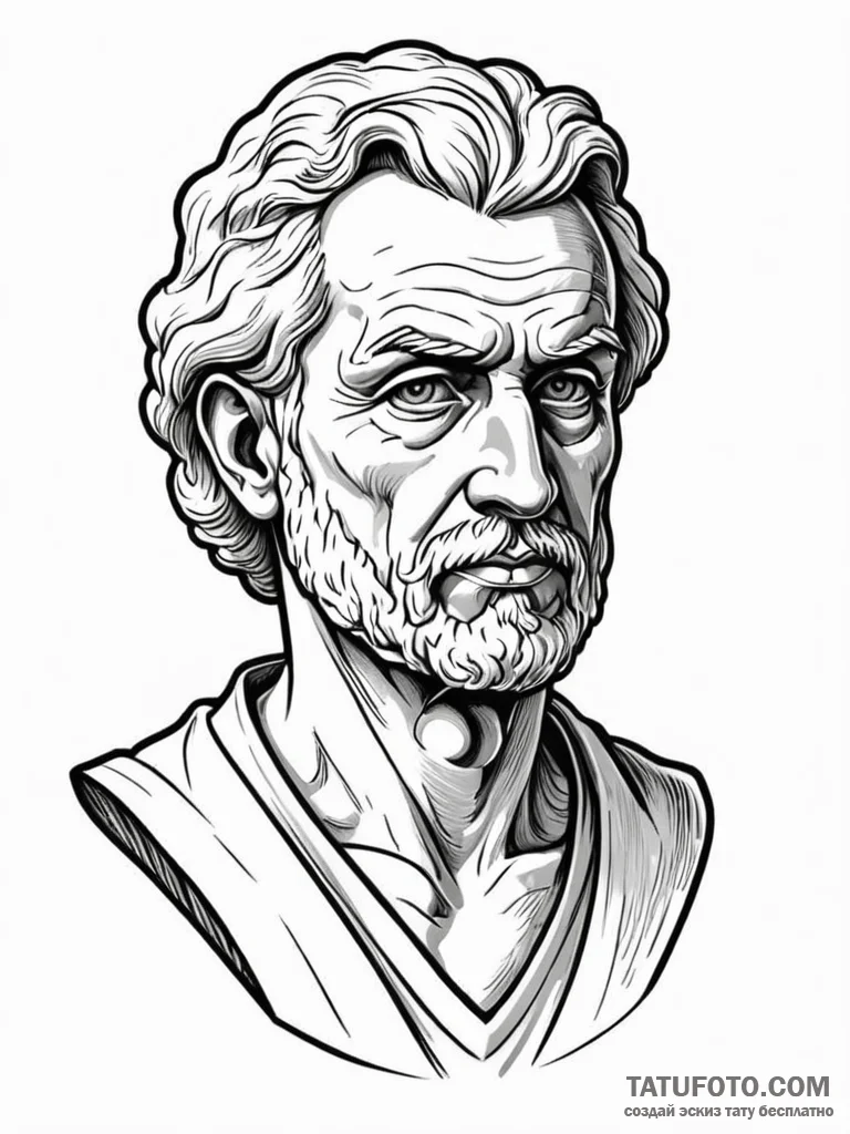 Stoic philosopher's bust (e.g., seneca), carv... - эскиз тату (№1751799790_0, 06.07.2025 11:03) — Tatufoto.com