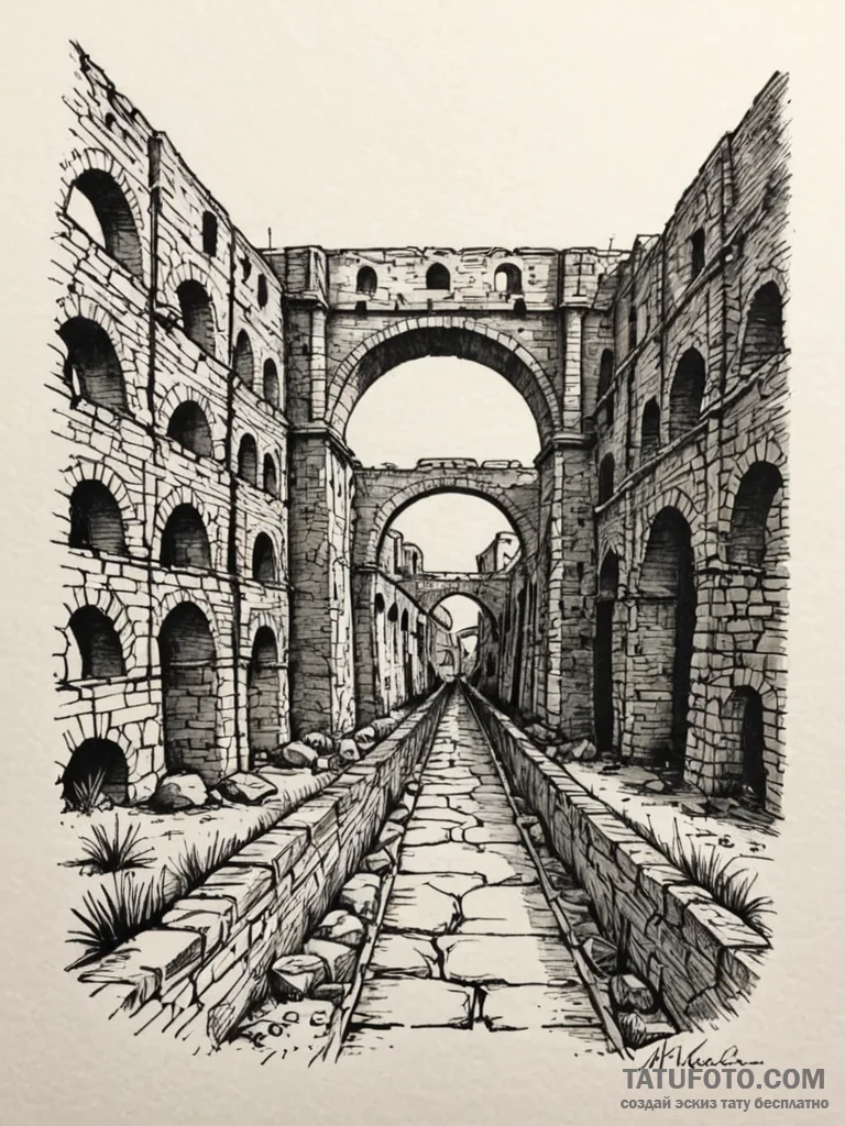 Roman aqueduct, a marvel of engineering and e... - эскиз тату (№1751799876_0, 06.07.2025 11:04) — Tatufoto.com
