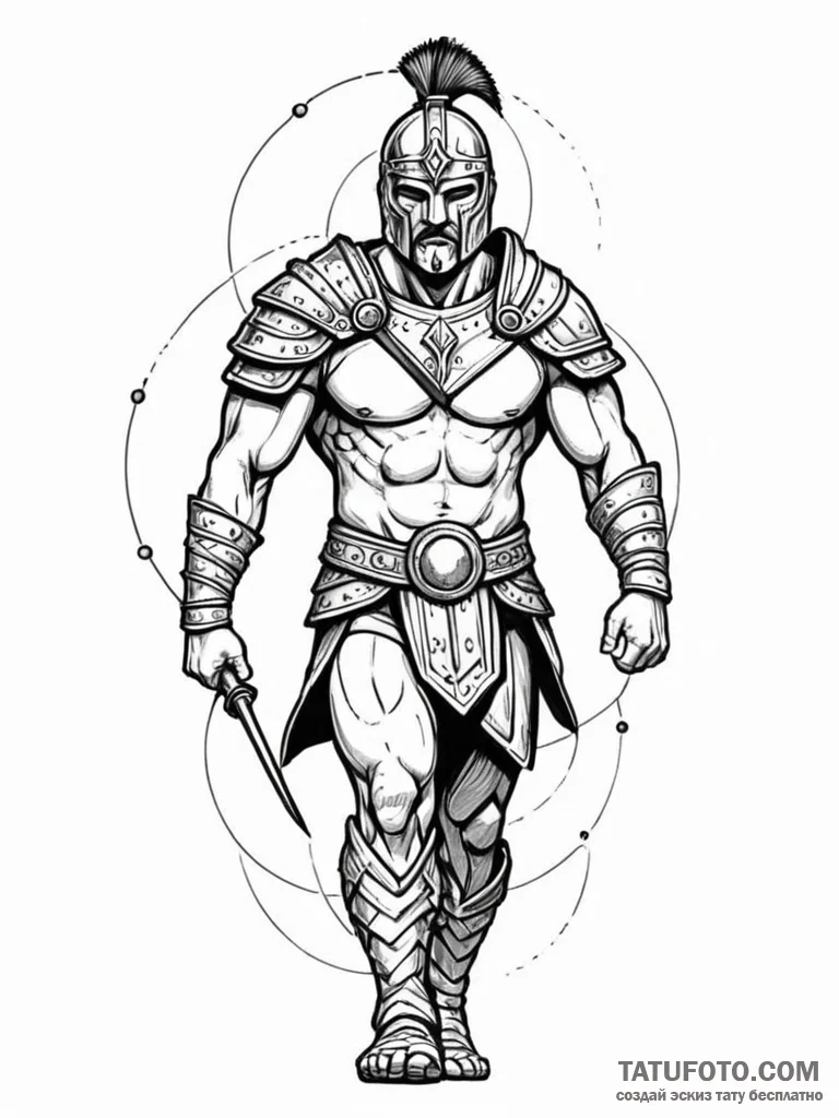 Gladiator, tattoo sketch design, dotwork tatt... - эскиз тату (№1751800046_0, 06.07.2025 11:07) — Tatufoto.com