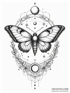 Celestial moth with moon phases detailed on i... - эскиз тату (№1751800641_0, 06.07.2025 11:17) — Tatufoto.com