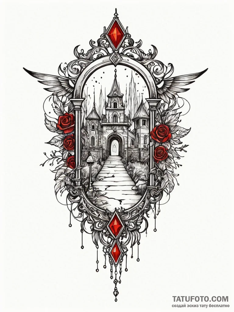 Jewel blade beneath spectral gate, tattoo dra... - эскиз тату (№1751800725_0, 06.07.2025 11:18) — Tatufoto.com