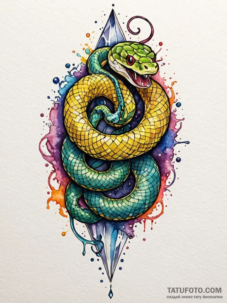A snake coiled around a crystal, tattoo sketc... - эскиз тату (№1751800810_0, 06.07.2025 11:20) — Tatufoto.com